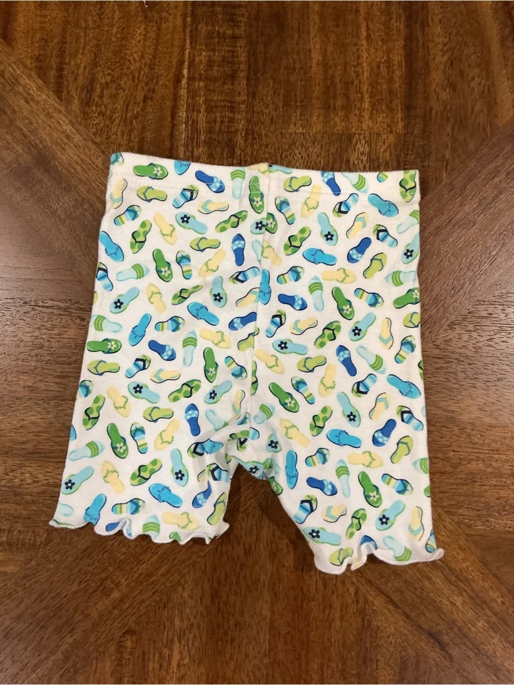 Gymboree 6-12 Months White Shorts with Blue & Green Flip-Flop Print